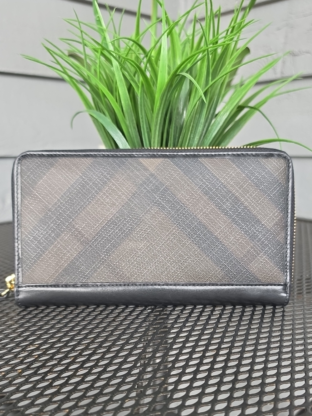 Burberry Black and Brown Zip-Around Wallet NWOT